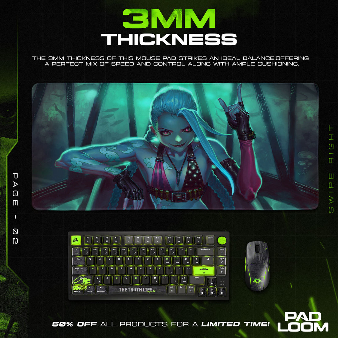 Jinx Mad Smile Mouse Pad, League of Legends Gaming Desk Mat