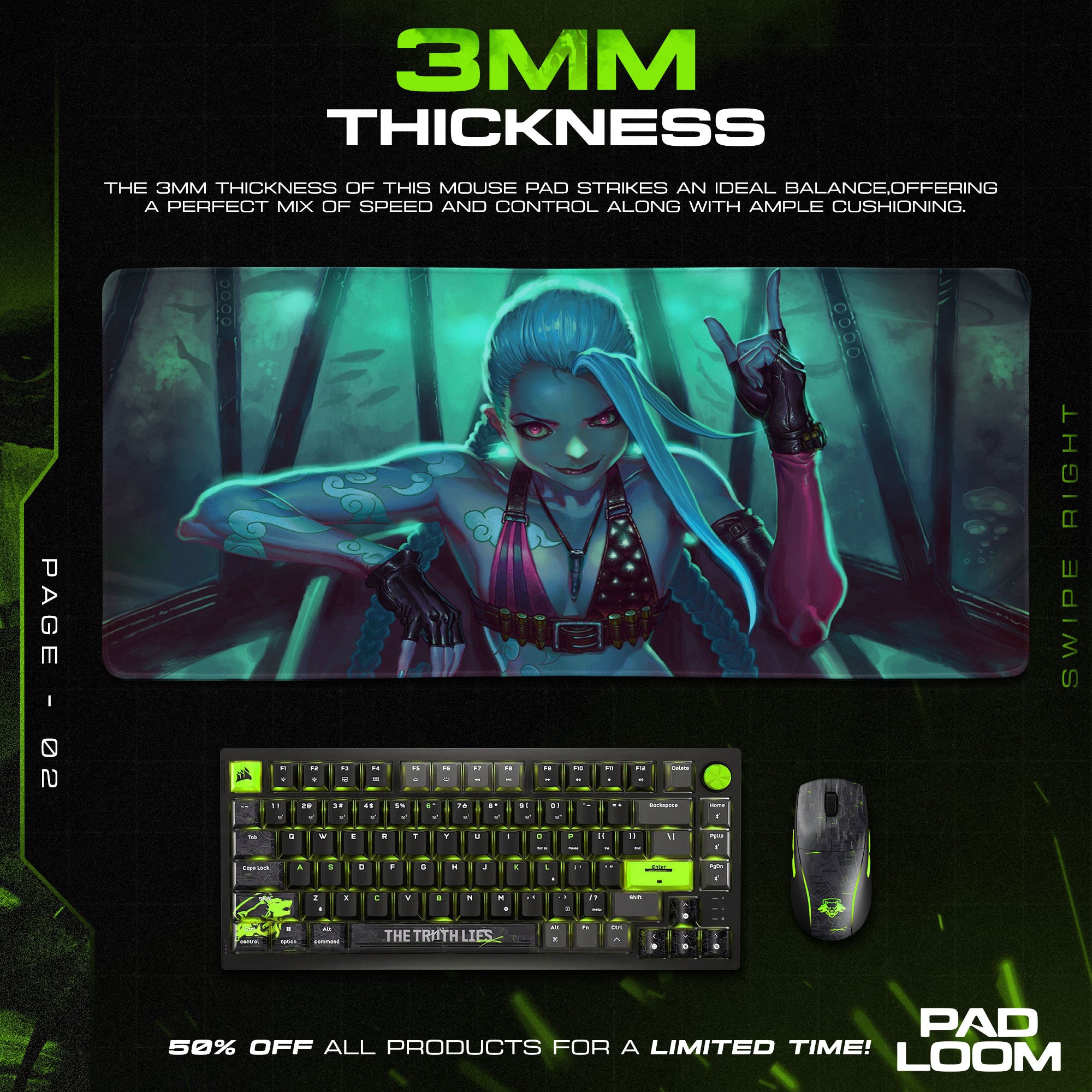 Jinx Mad Smile Mouse Pad, League of Legends Gaming Desk Mat
