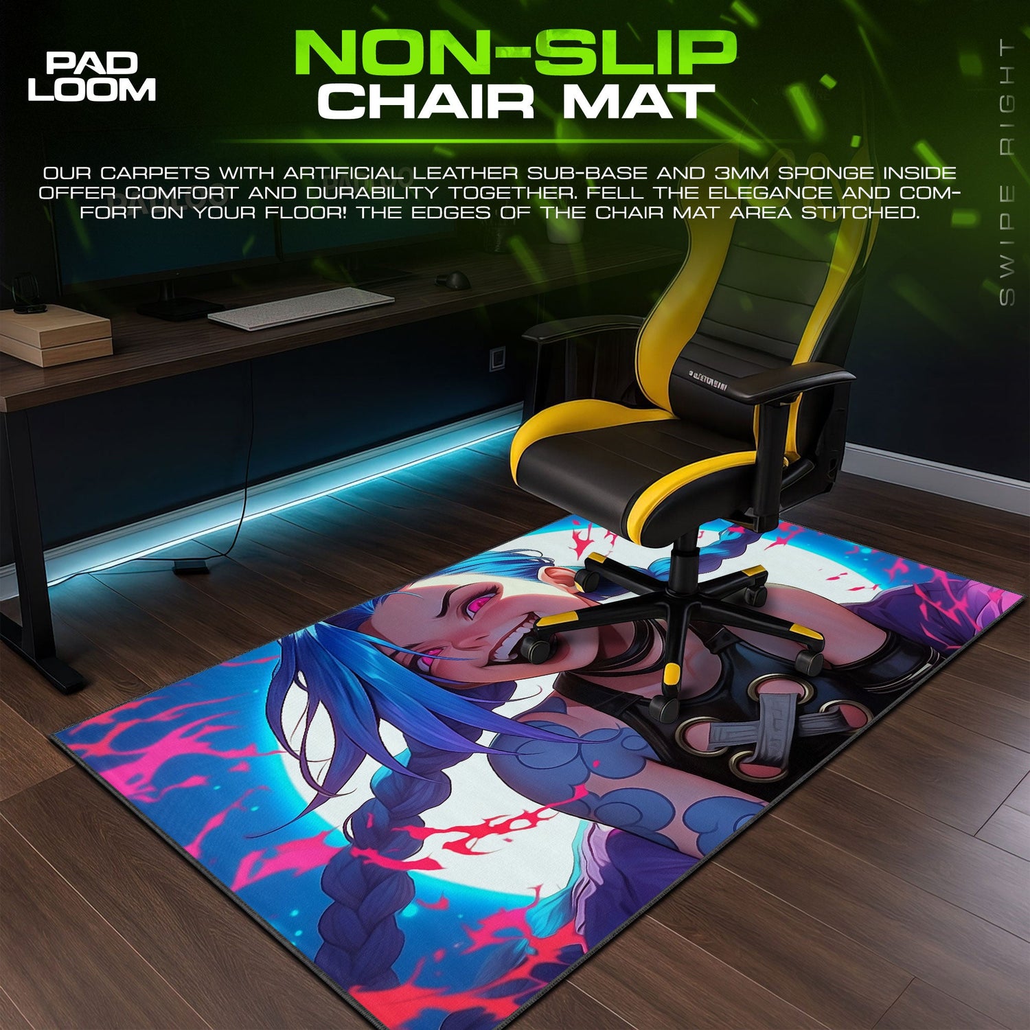 Jinx Graffiti Smile Mouse Pad, Arcane Riot Gaming Desk Mat Padloom
