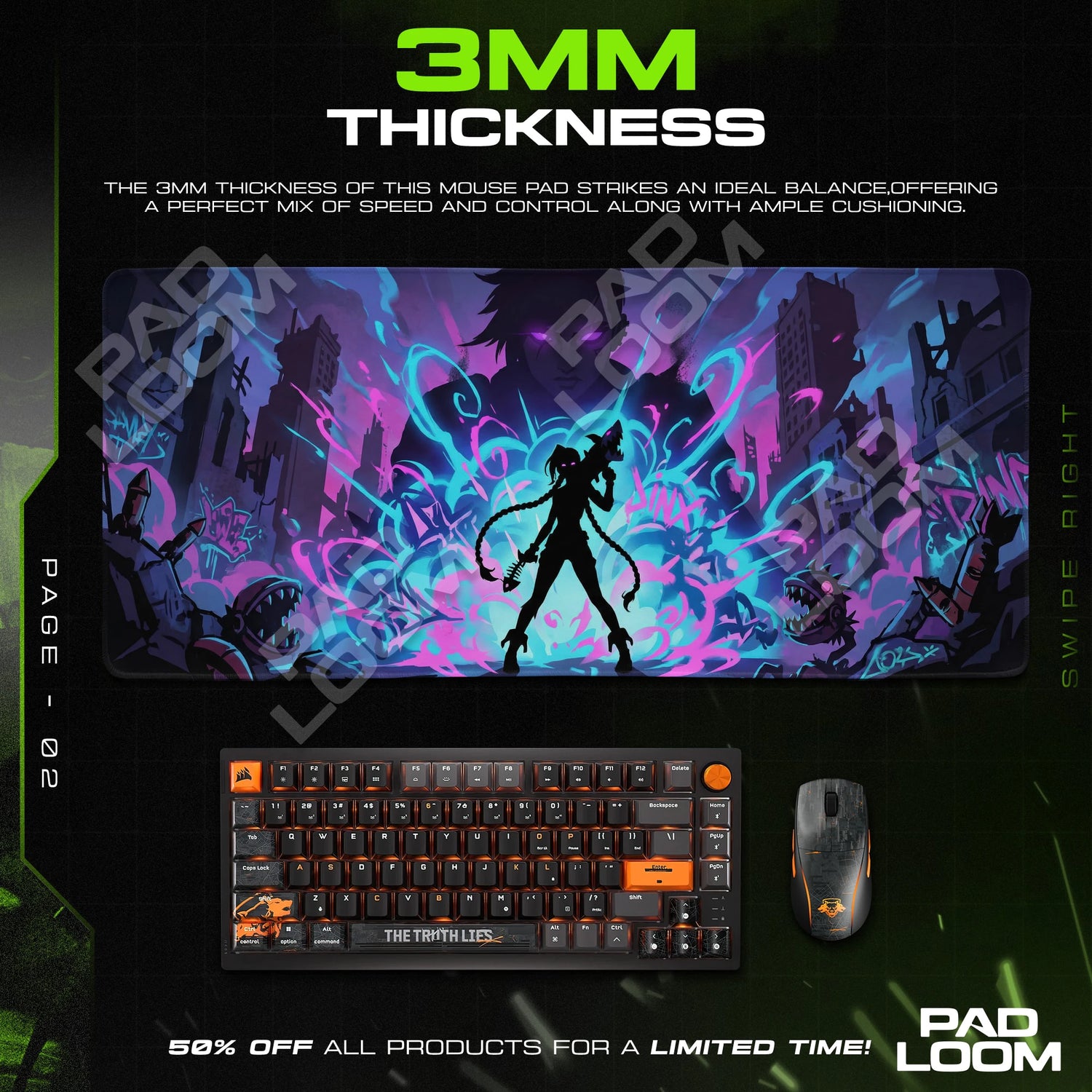 Jinx Neon Graffiti Riot Mouse Pad - Arcane Desk Mat
