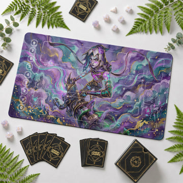 Jinx Odyssey Riftbound TCG playmat – zone-free full-art League of Legends game mat