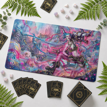 Jinx Riot Riftbound TCG playmat – zone-free full-art League of Legends game mat