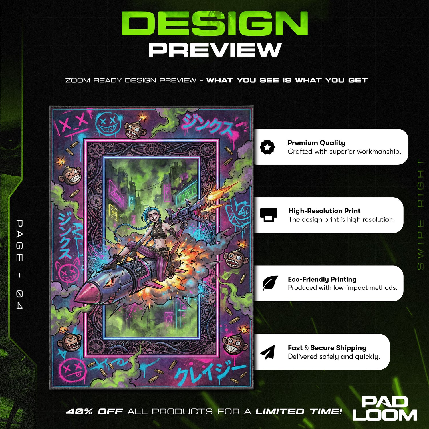 Jinx Raketenchaos Teppich - League of Legends Stuhlunterlage