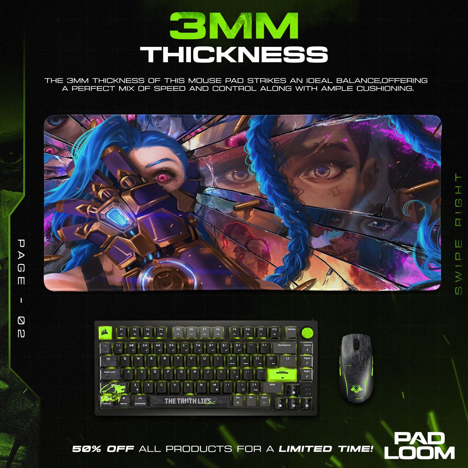 Jinx Shattered Chaos Mouse Pad, MOBA Gamer Desk Mat Padloom