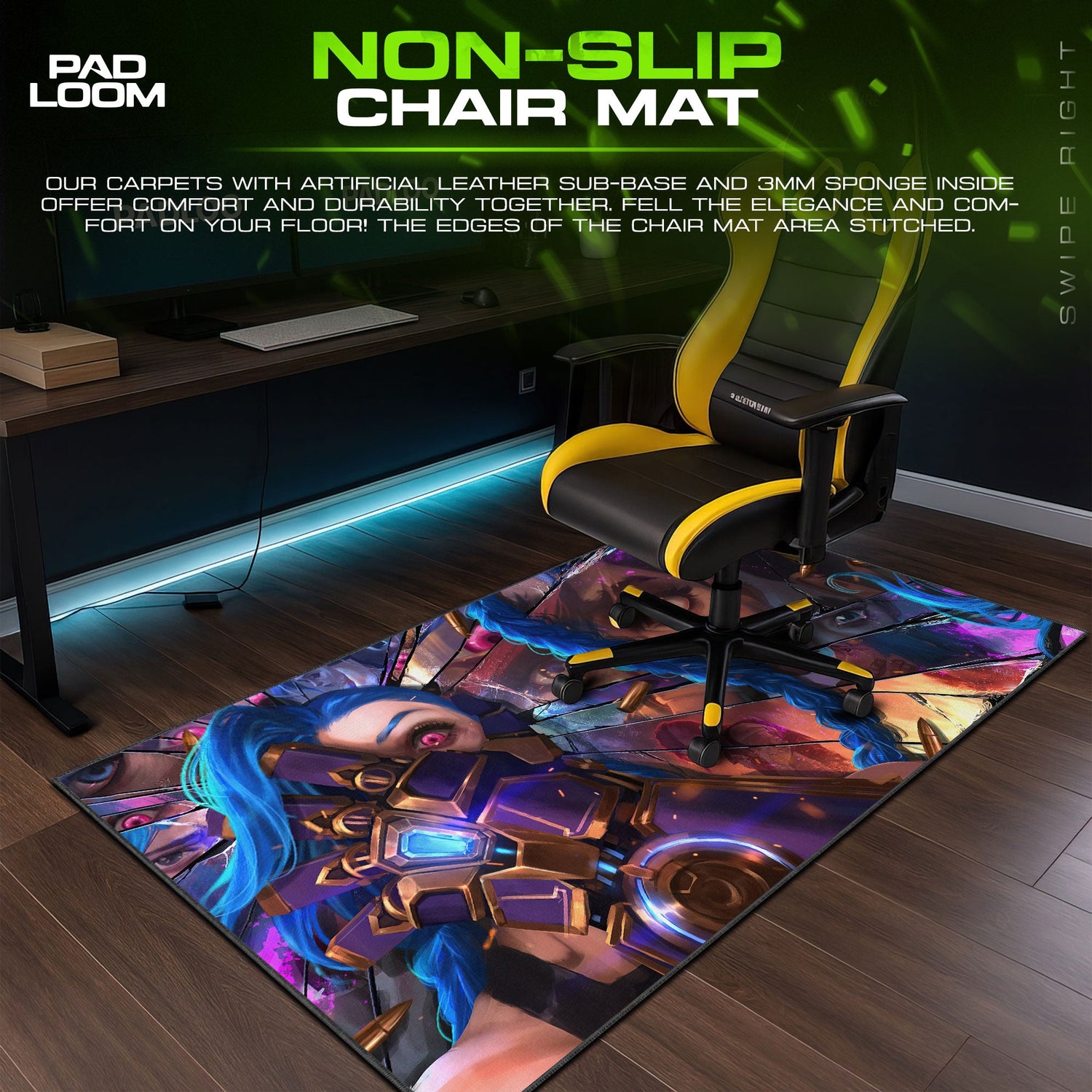Jinx Shattered Chaos Mouse Pad, MOBA Gamer Desk Mat Padloom