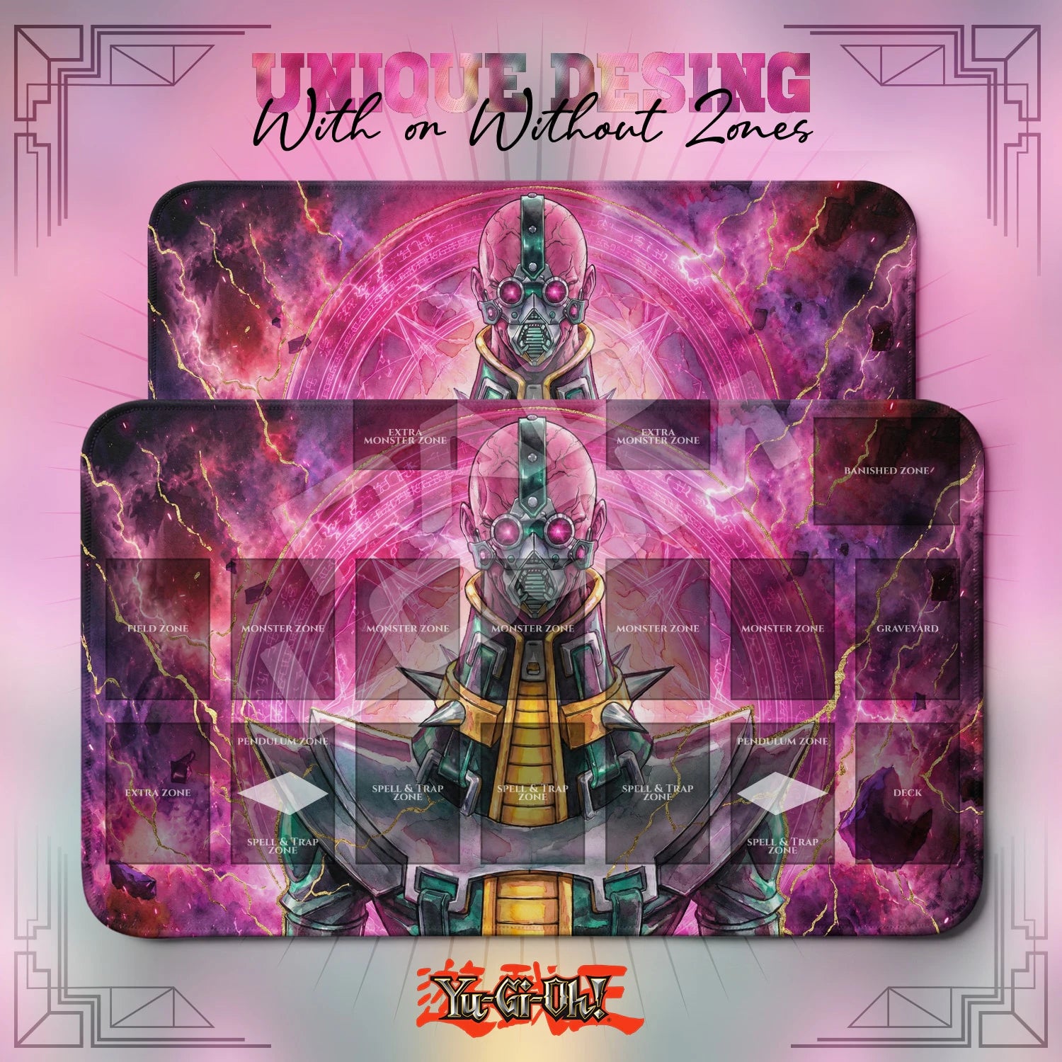 Jinzo Psychic Playmat – With Zones and Without Zones layouts compared