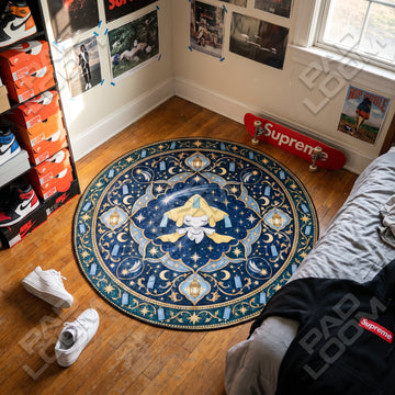 Jirachi Sleeping Pokemon round rug on a bedroom floor - Pokemon chair mat