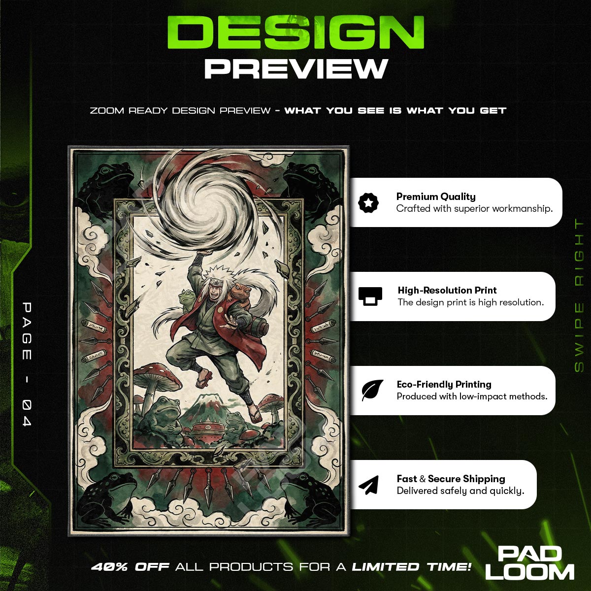 Jiraiya Sage Mode Rasengan Rug - Naruto Shippuden Chair Mat