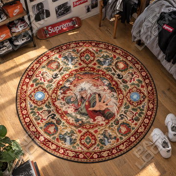 Jiraiya Toad Naruto round rug on a bedroom floor - Naruto chair mat