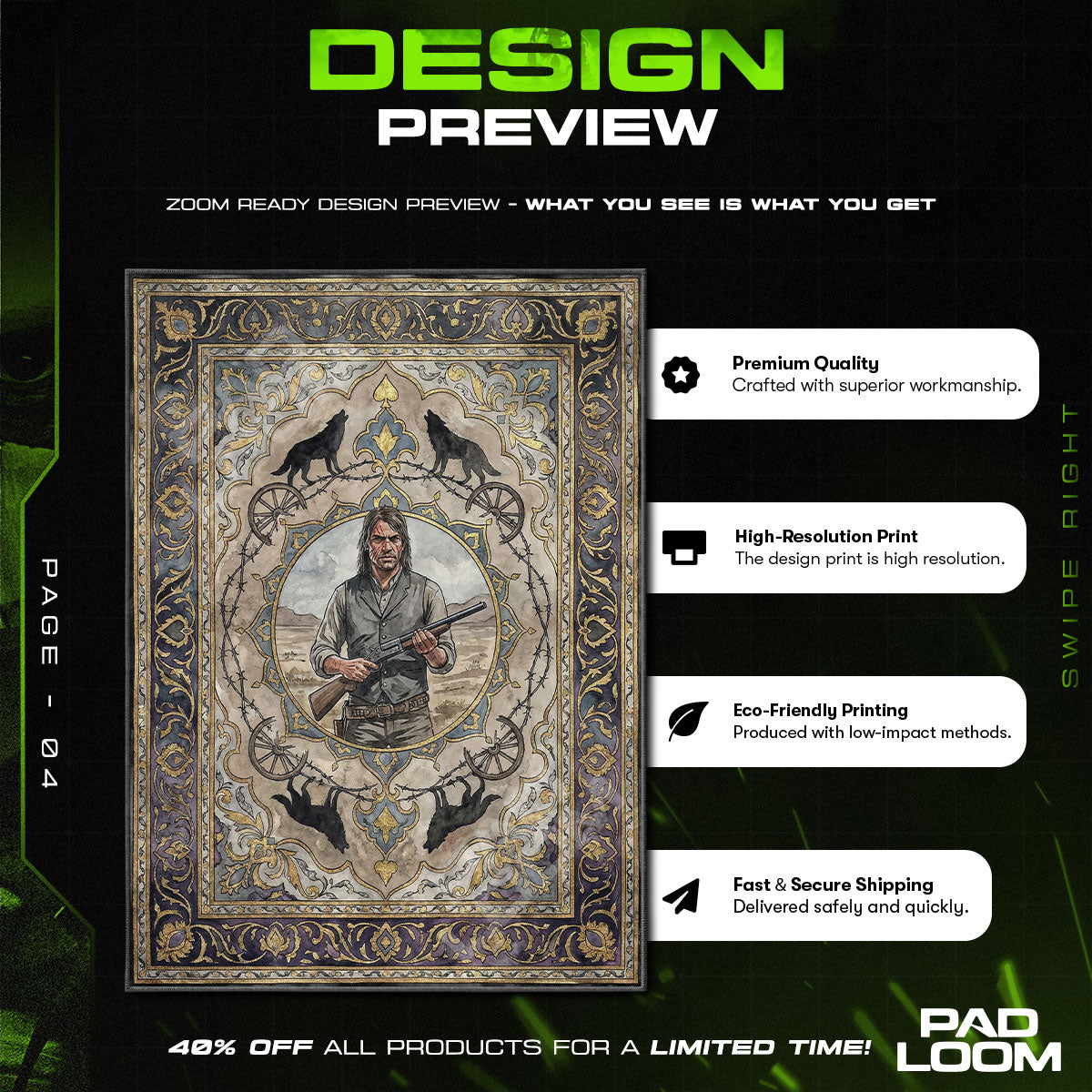 John Marston Wolf Legend Rug - Red Dead Redemption Chair Mat