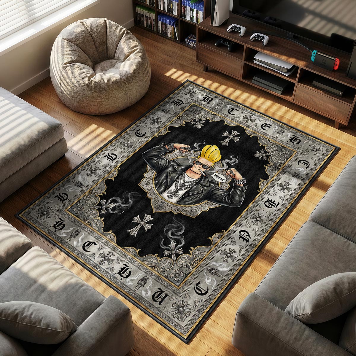 Johnny Bravo themed area rug for Gothic fans
