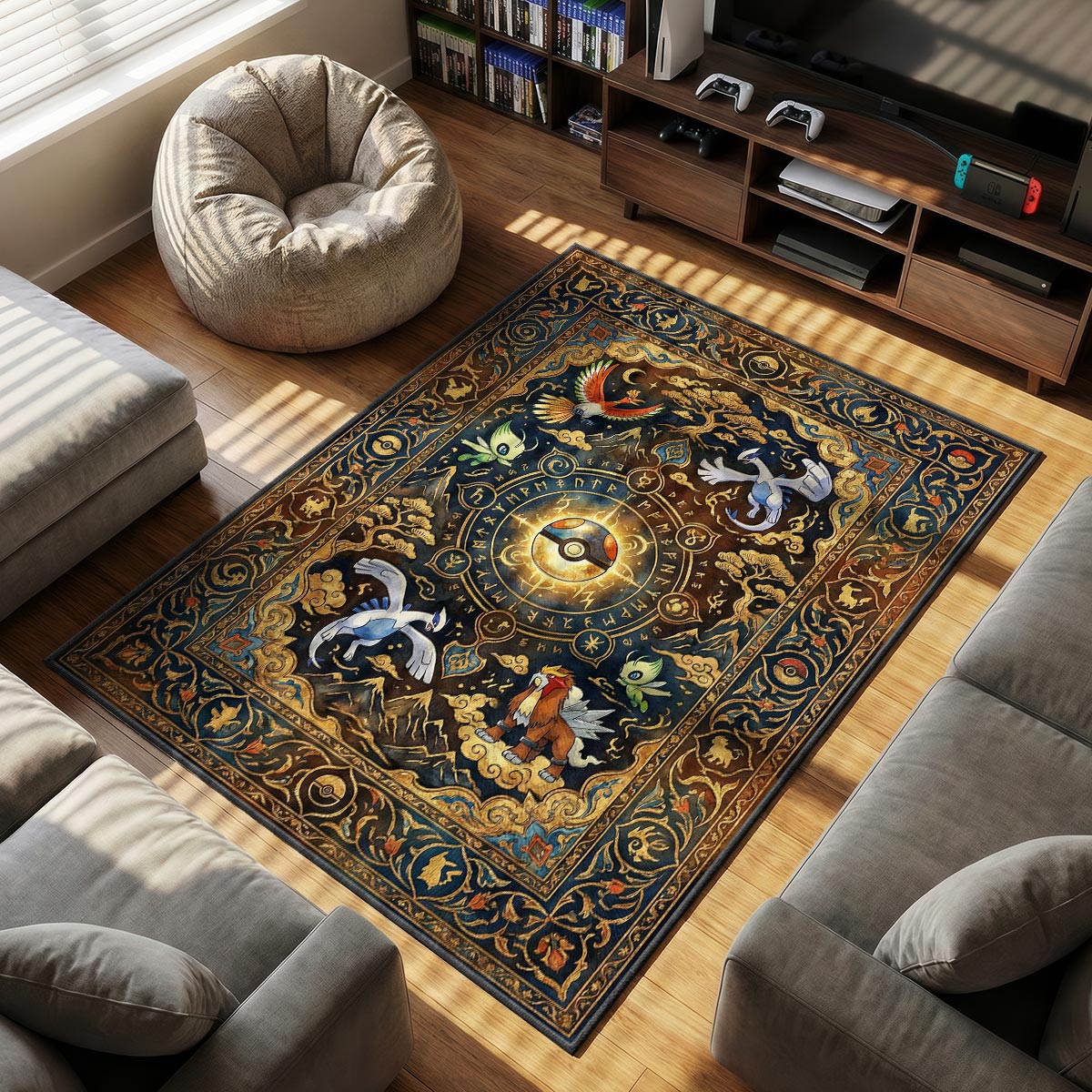 Johto Legends themed area rug for home decor fans