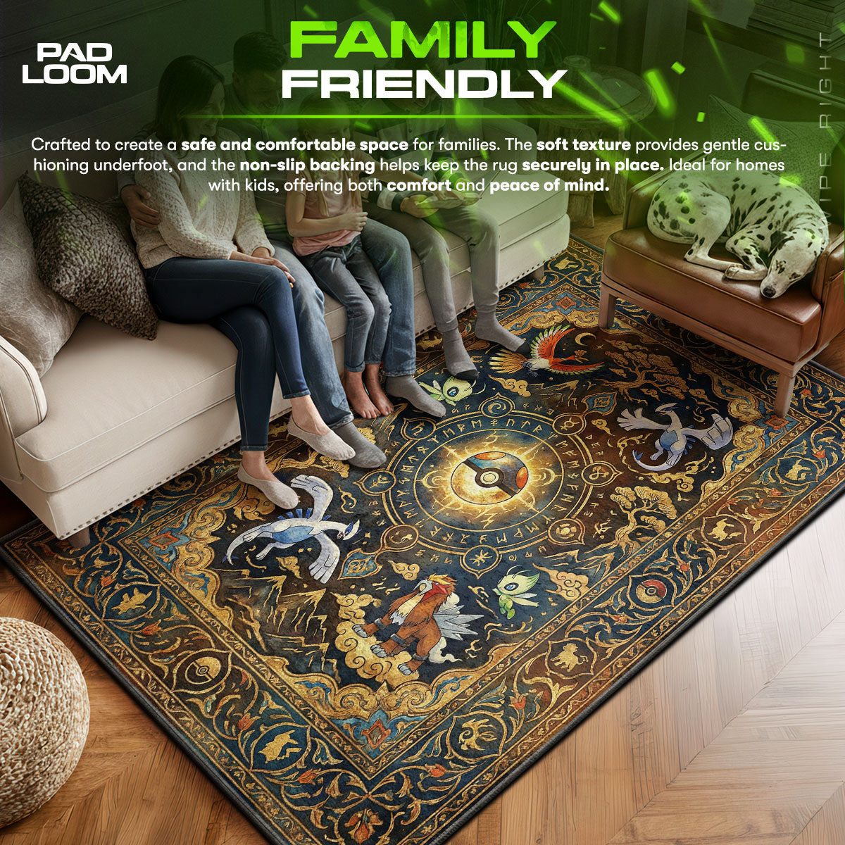 Johto area rug showing full home decor artwork