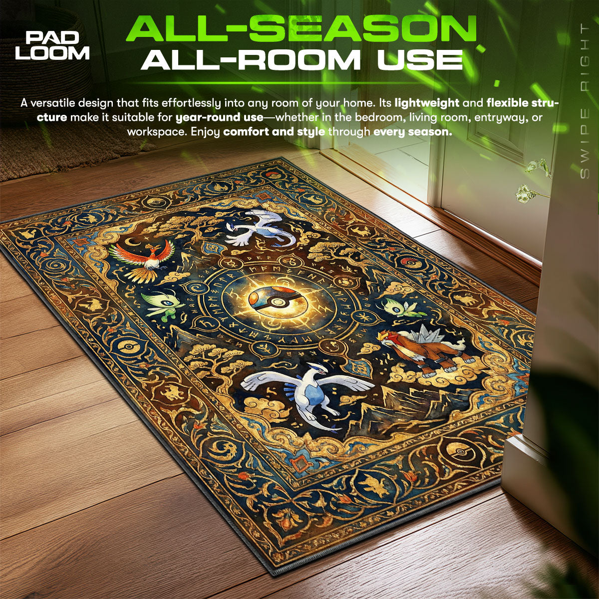 Johto Legends Pokémon Chair fan rug — premium quality print