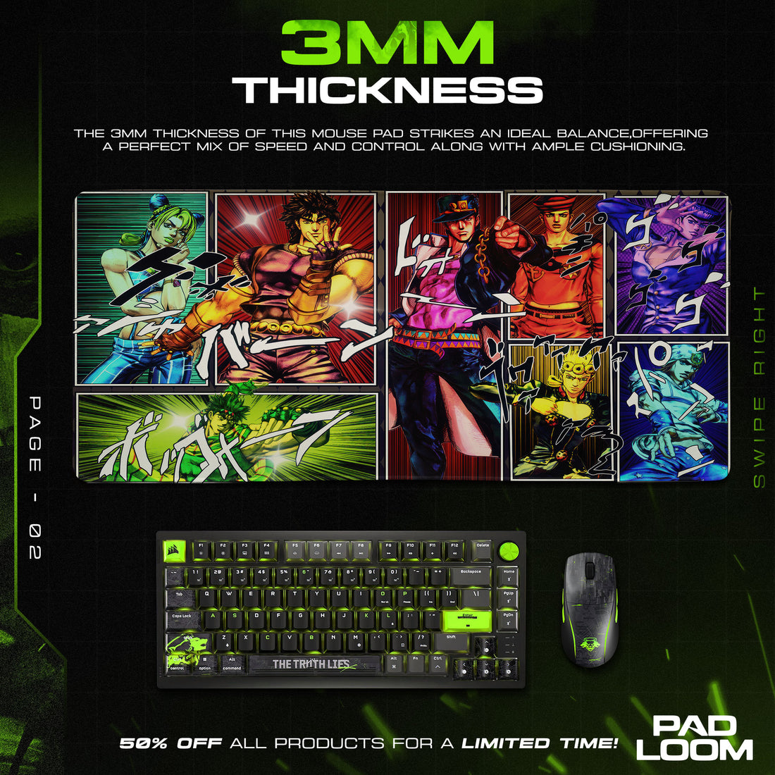 JoJo’s Bizarre Adventure All Joestars Mouse Pad, Anime Gaming Desk Mat