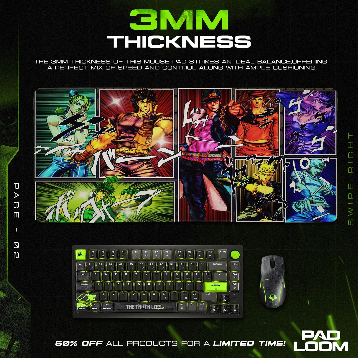 JoJo’s Bizarre Adventure All Joestars Mouse Pad, Anime Gaming Desk Mat Padloom
