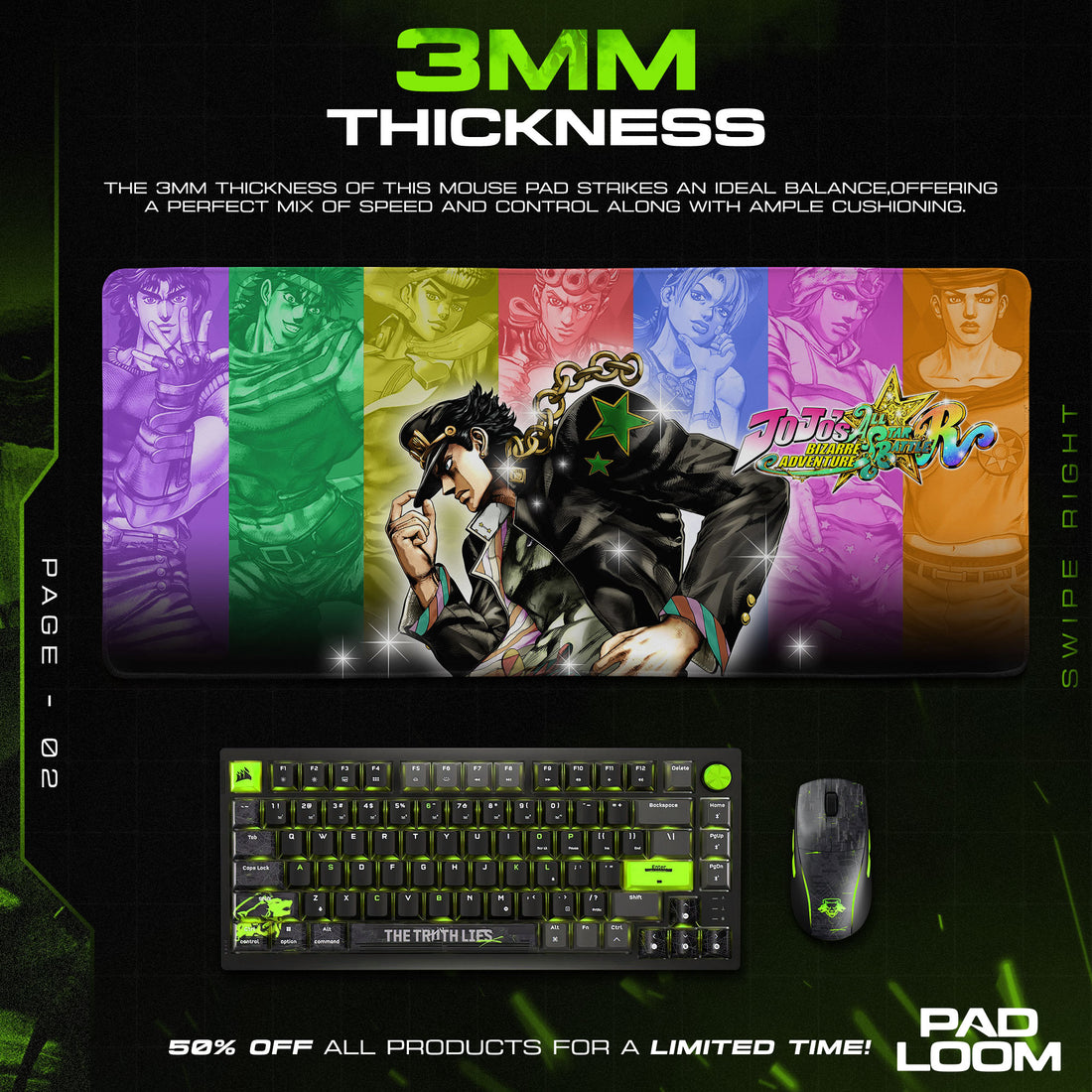 JoJo’s Bizarre Adventure Color Spectrum Mouse Pad, Anime Gaming Desk Mat
