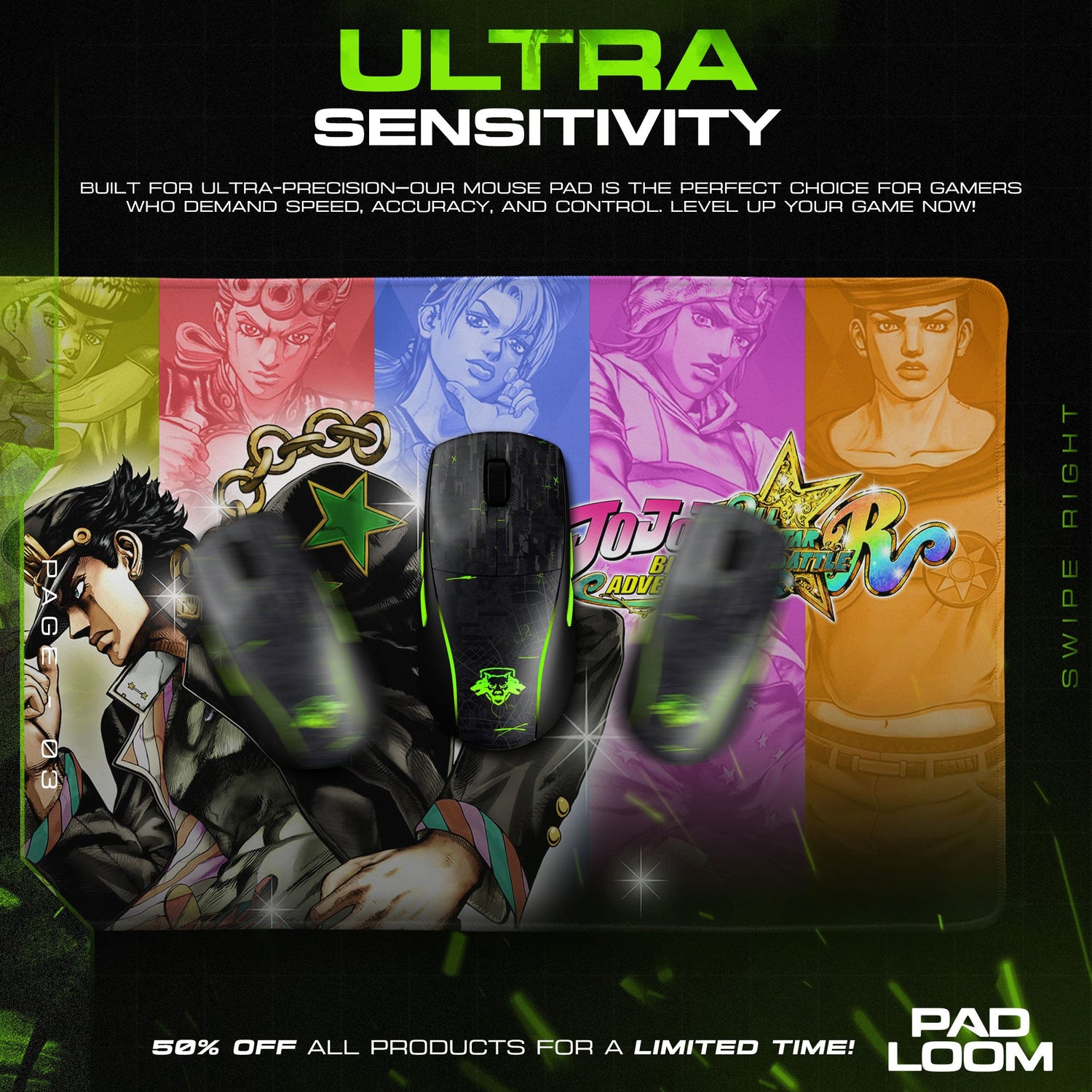 JoJo’s Bizarre Adventure Color Spectrum Mouse Pad, Anime Gaming Desk Mat Padloom