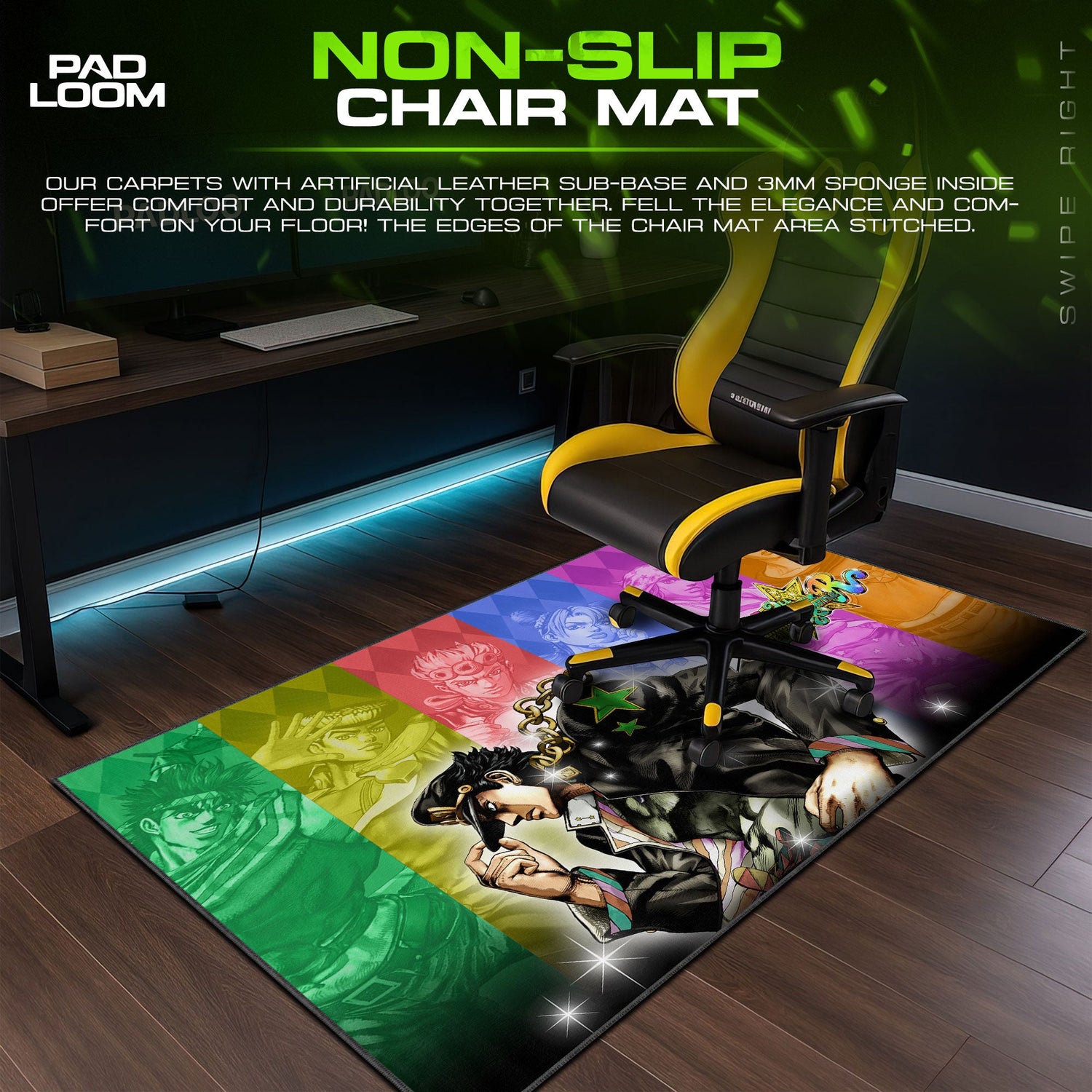 JoJo’s Bizarre Adventure Color Spectrum Mouse Pad, Anime Gaming Desk Mat Padloom