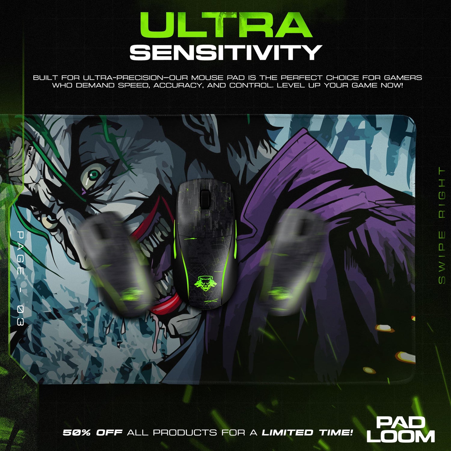 Joker Comic Smile Mouse Pad, DC Villain Gamer Desk Mat Padloom
