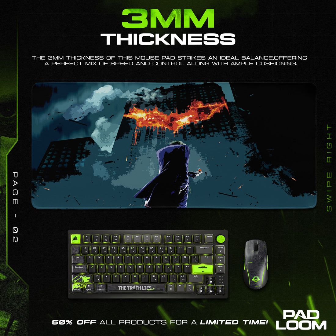 Joker Mouse Pad, Burning Bat Signal Game Desk Mat