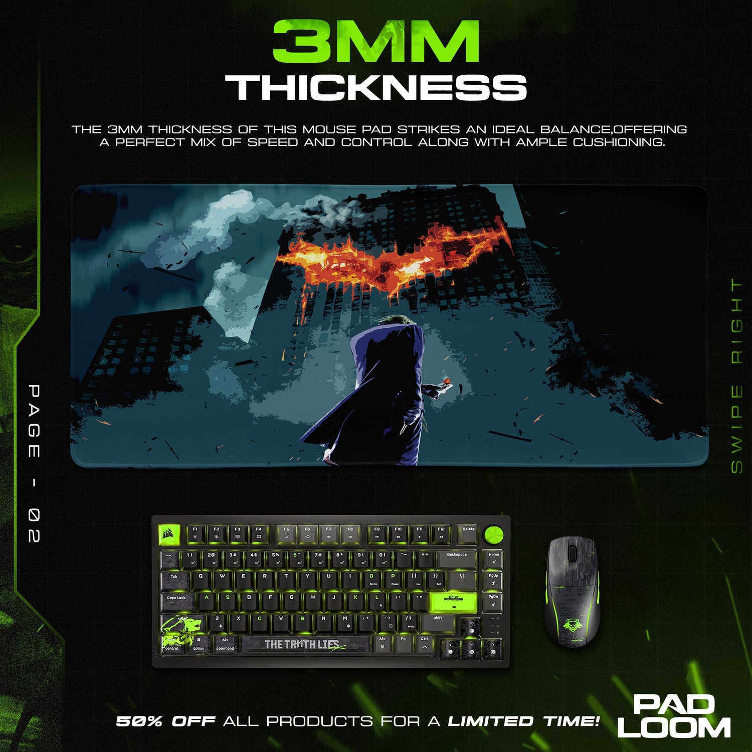 Joker Mouse Pad, Burning Bat Signal Game Desk Mat Padloom