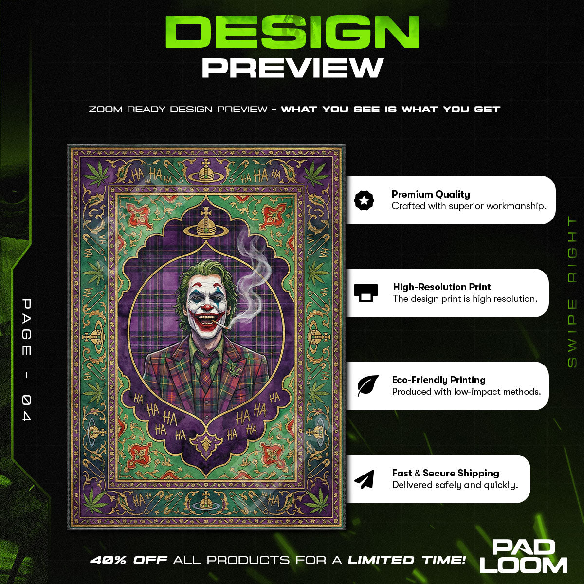 Floor character design printed on rug