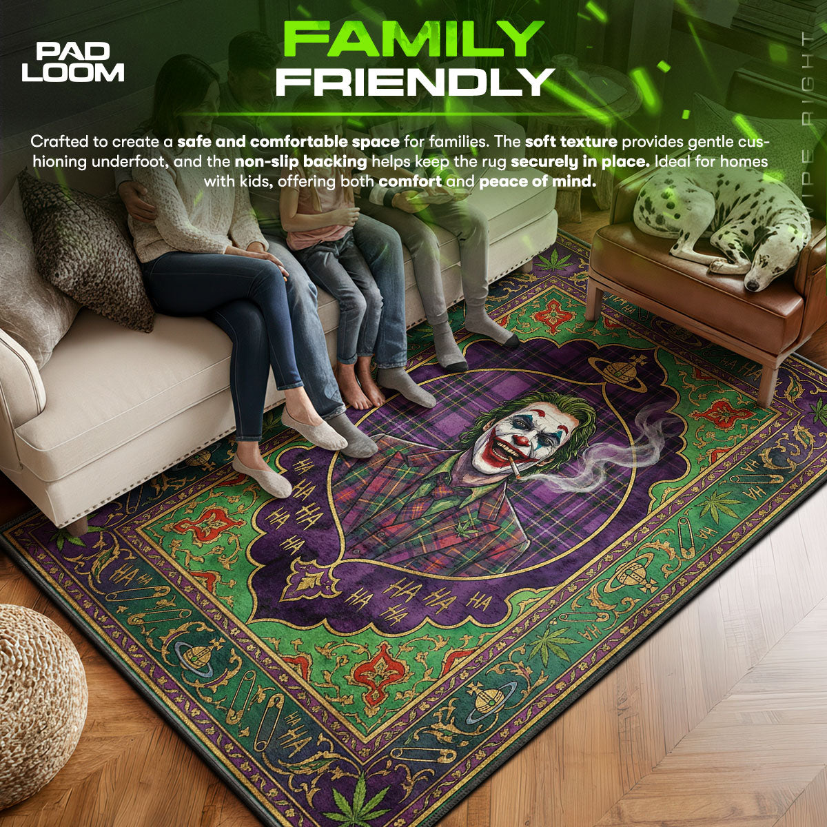 Joker area rug showing full home decor artwork