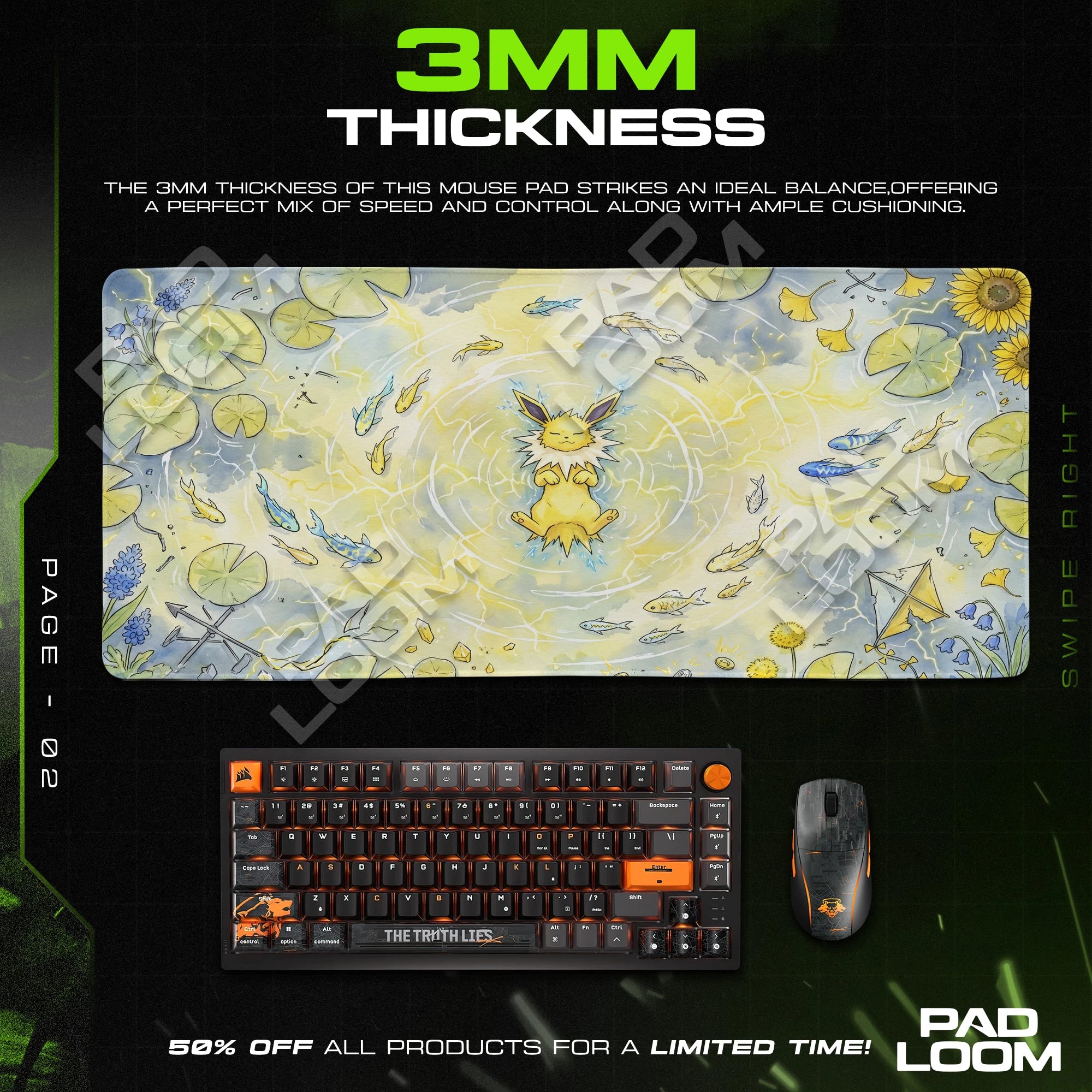 Jolteon Static Pond Mouse Pad - Pokemon Desk Mat