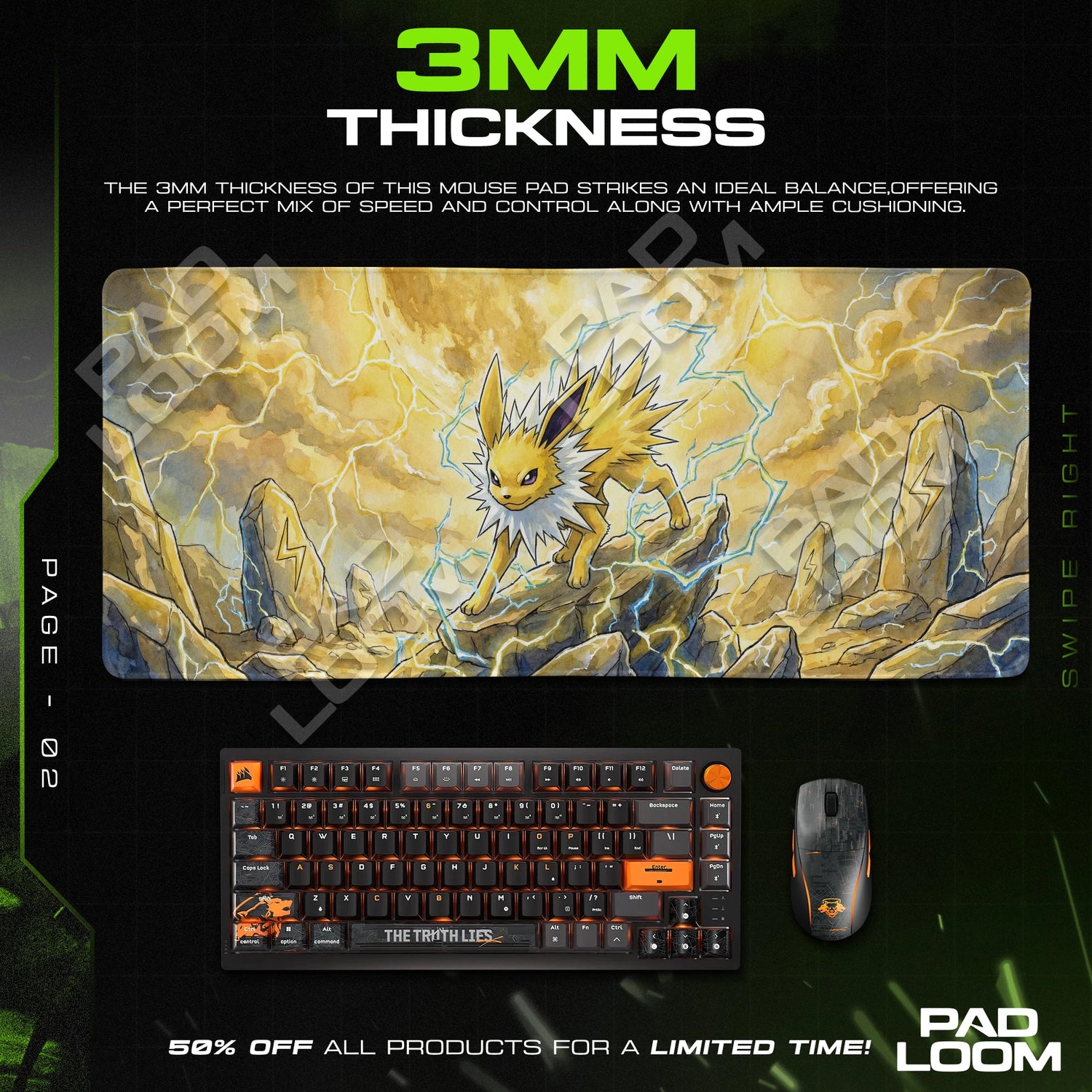 Jolteon Storm Runes Mouse Pad - Pokemon Desk Mat