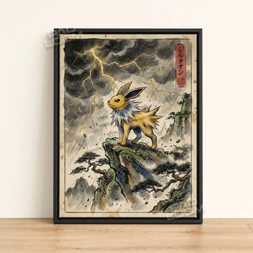Jolteon Thunder Pokemon poster - framed canvas wall art in a black frame