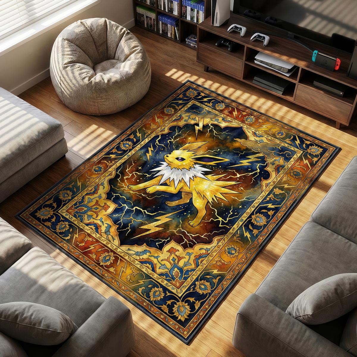 Jolteon Thunder themed area rug for Pokemon fans