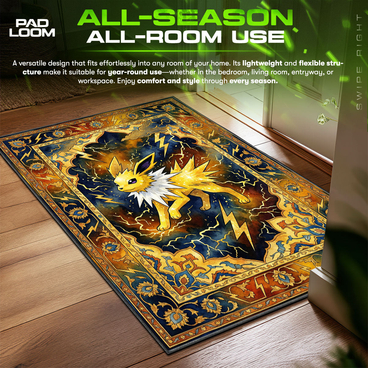Jolteon Thunder Storm Chair fan rug — premium quality print