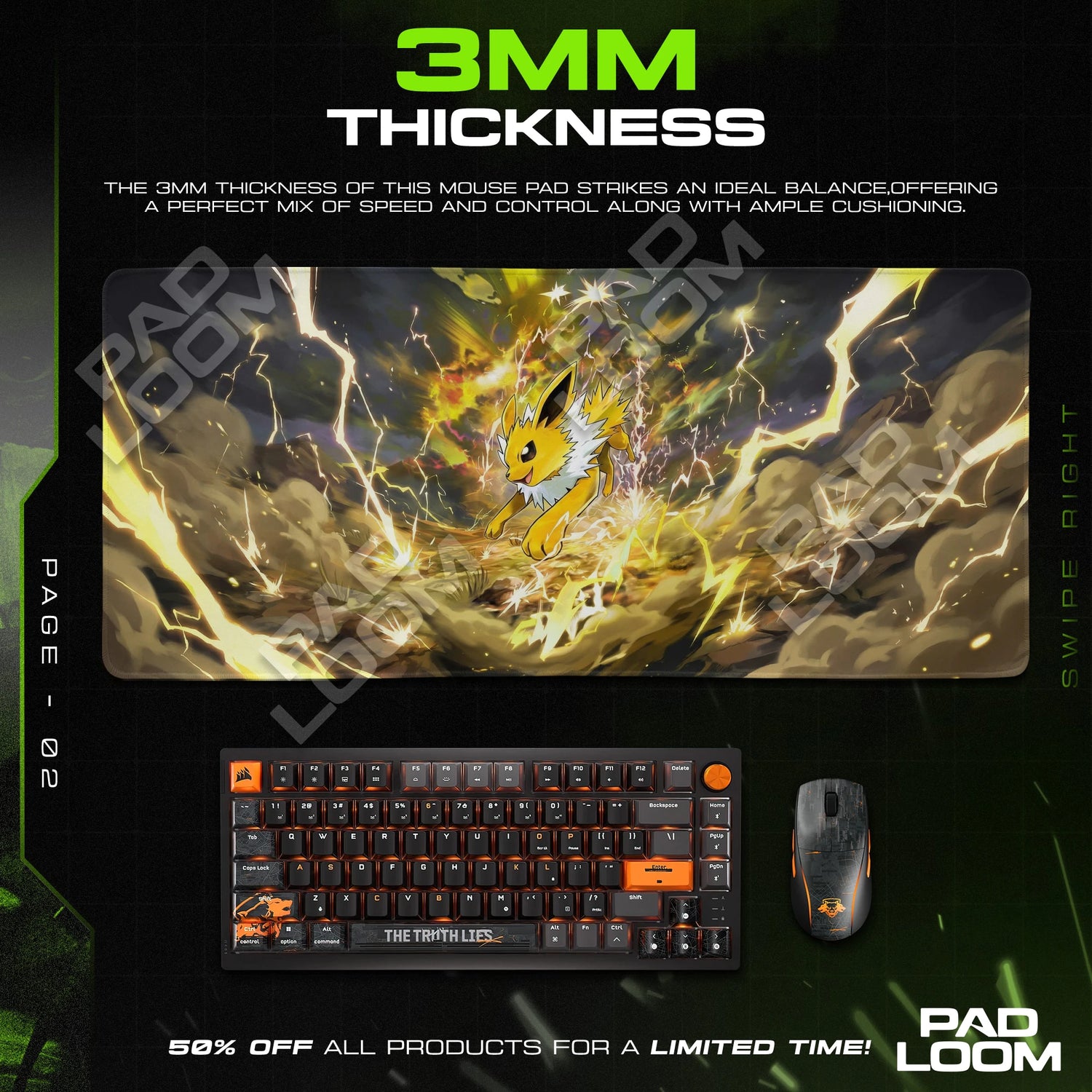 Jolteon Thunderbolt Mouse Pad - Pokémon Desk Mat