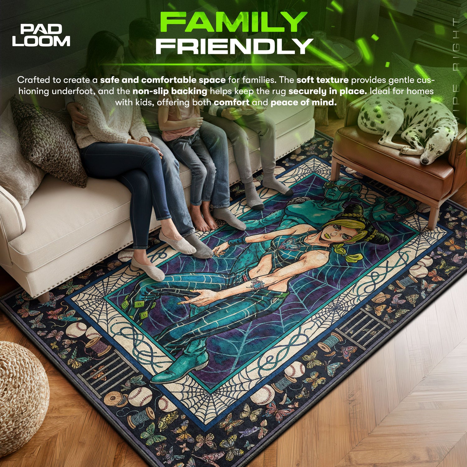 Jolyne area rug showing full home decor artwork
