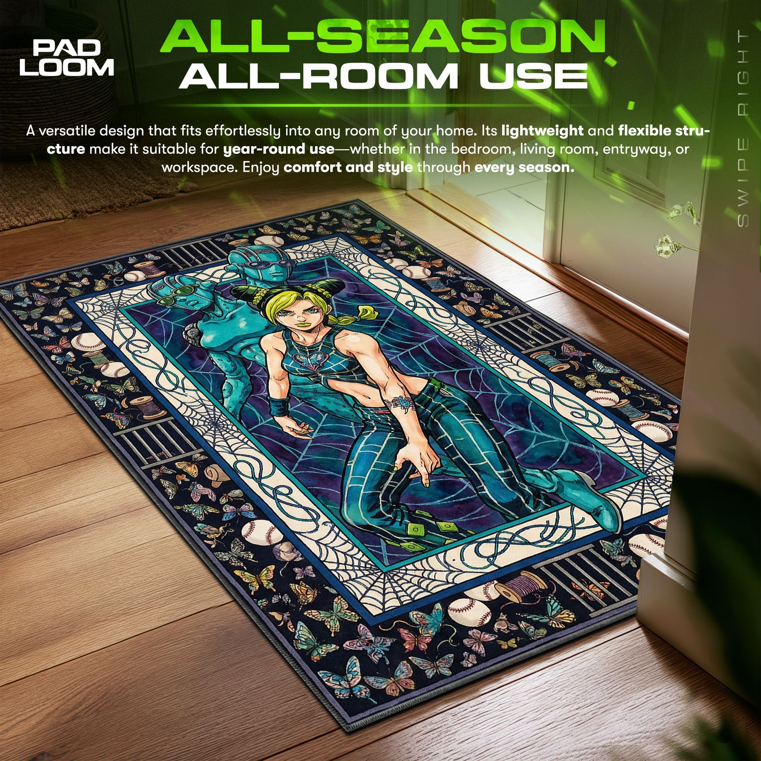 Jolyne Cujoh Stone Free Web JoJo's Chair fan rug — premium quality print