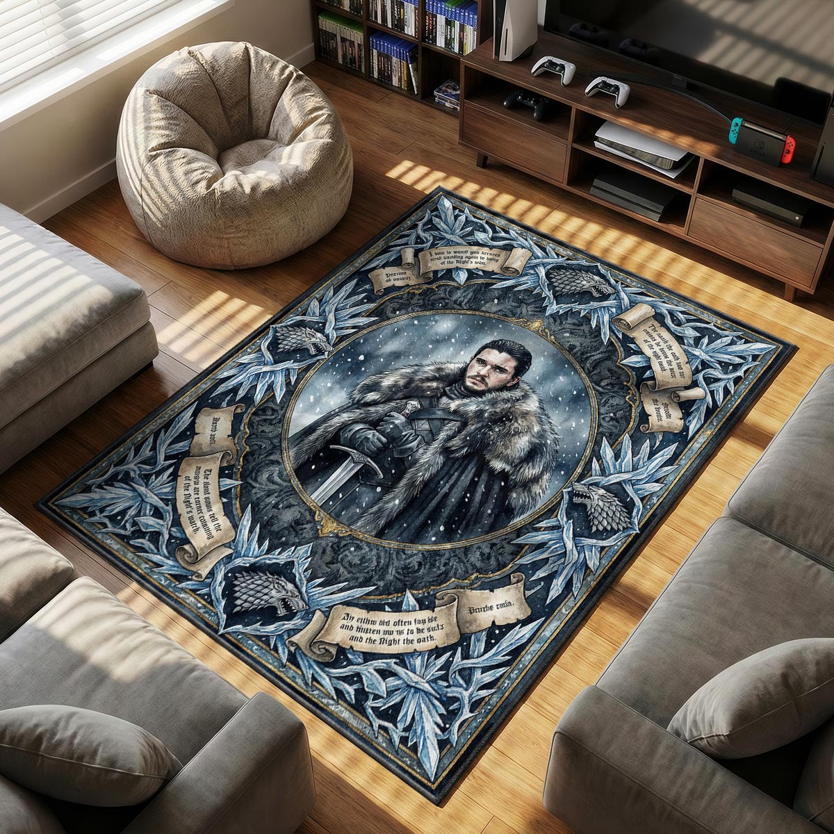 Jon Snow themed area rug for home decor fans