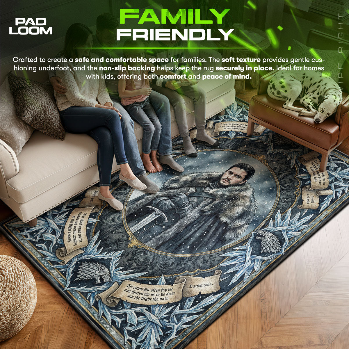 Jon area rug showing full home decor artwork