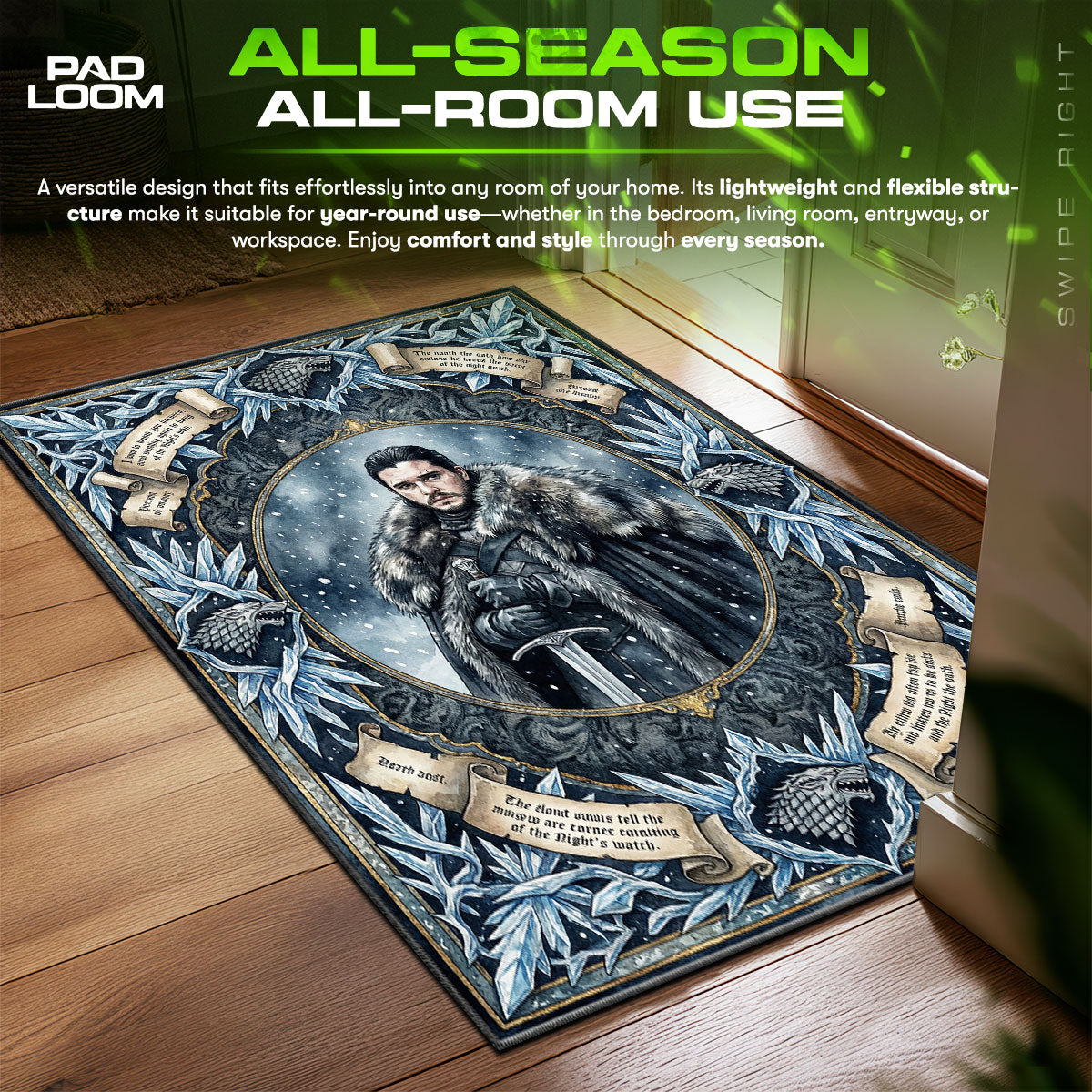 Jon Snow Winter Frost Game Thrones Room fan rug — premium quality print