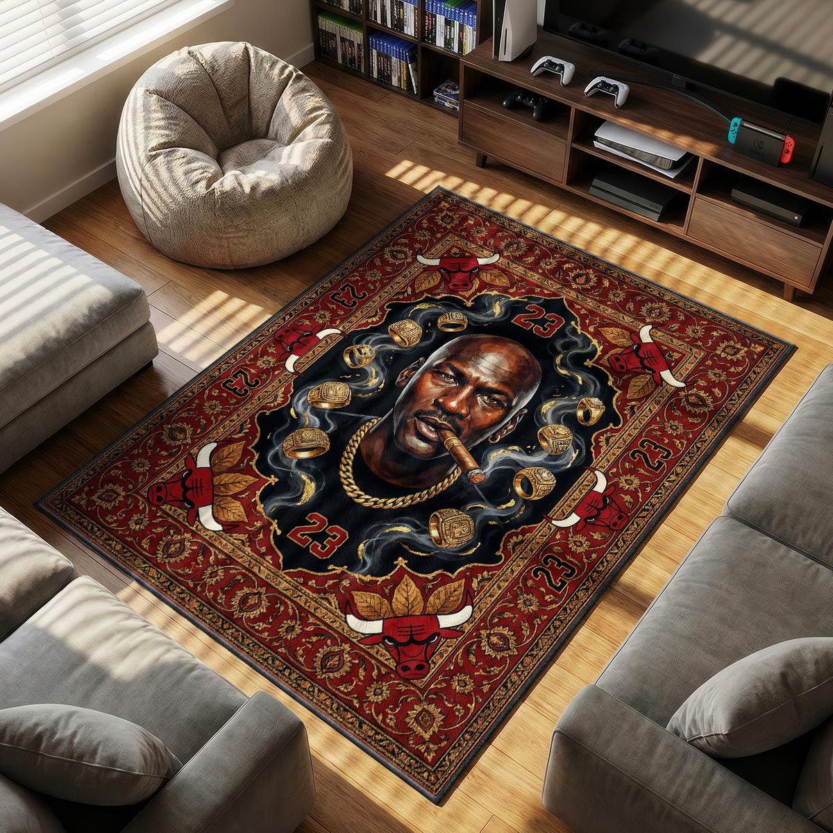 Jordan Dynasty themed area rug for home decor fans