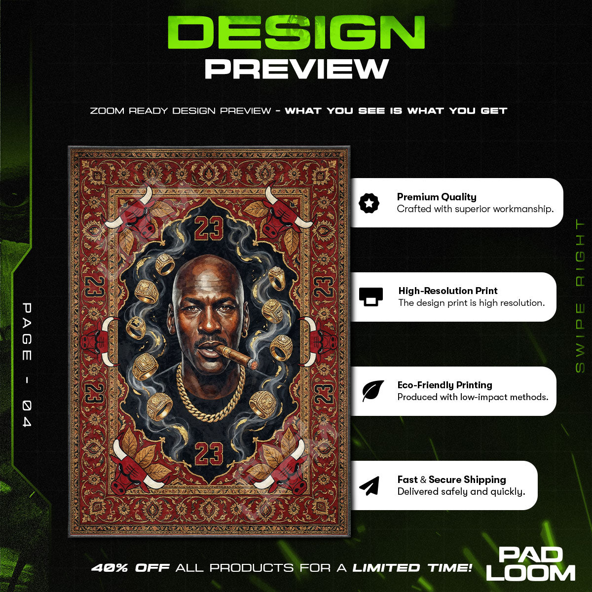 Floor character design printed on rug