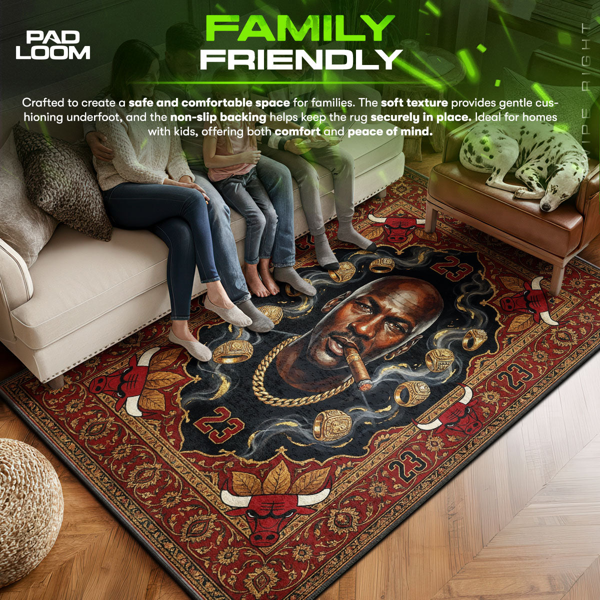 Jordan area rug showing full home decor artwork