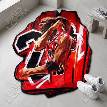 Jordan 23 shaped area rug, die-cut basketball man cave rug