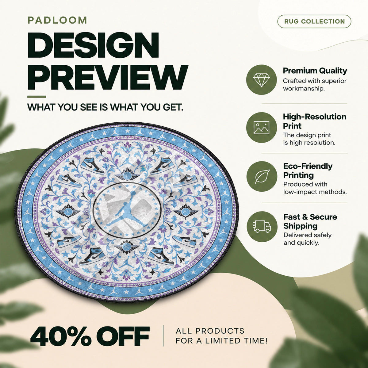 Jordan Arabesque hypebeast round rug full design preview