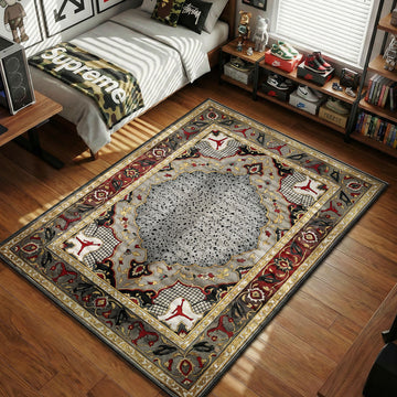 Jordan Cement Persian Jumpman grey red black hypebeast area rug