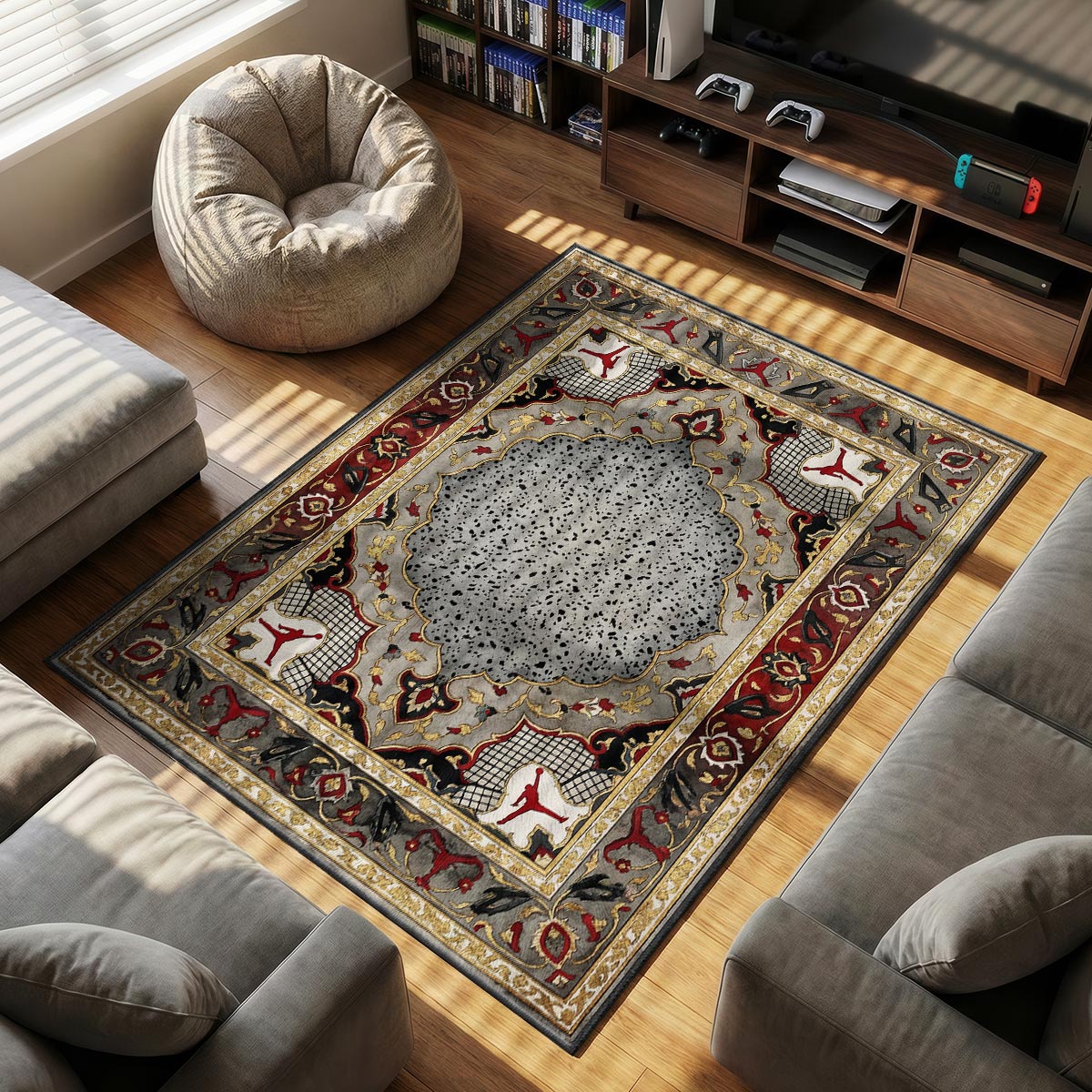 Jordan Cement themed area rug for home decor fans