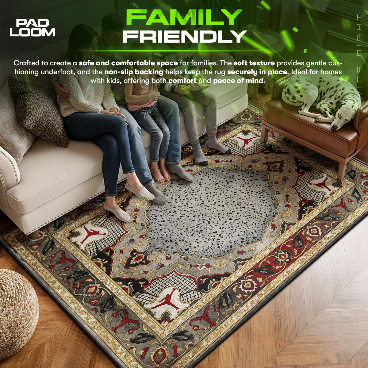 Jordan area rug showing full home decor artwork