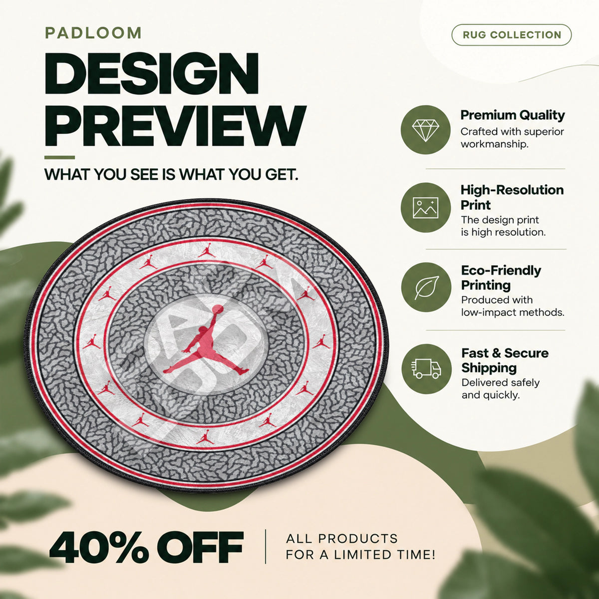 Jordan Leaping hypebeast round rug full design preview