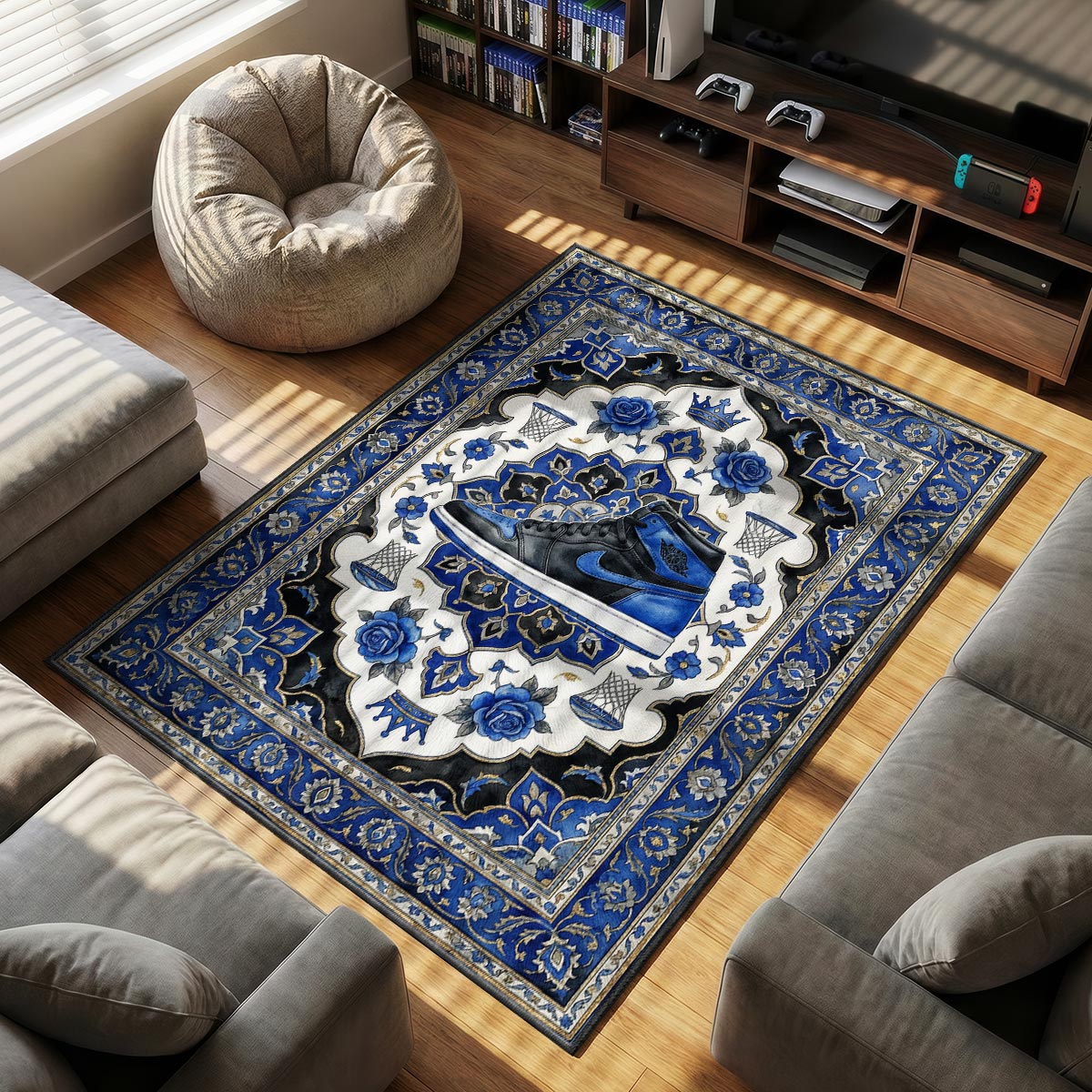 Jordan Royal 1 Rug - Blue Floral Sneaker Floor Mat
