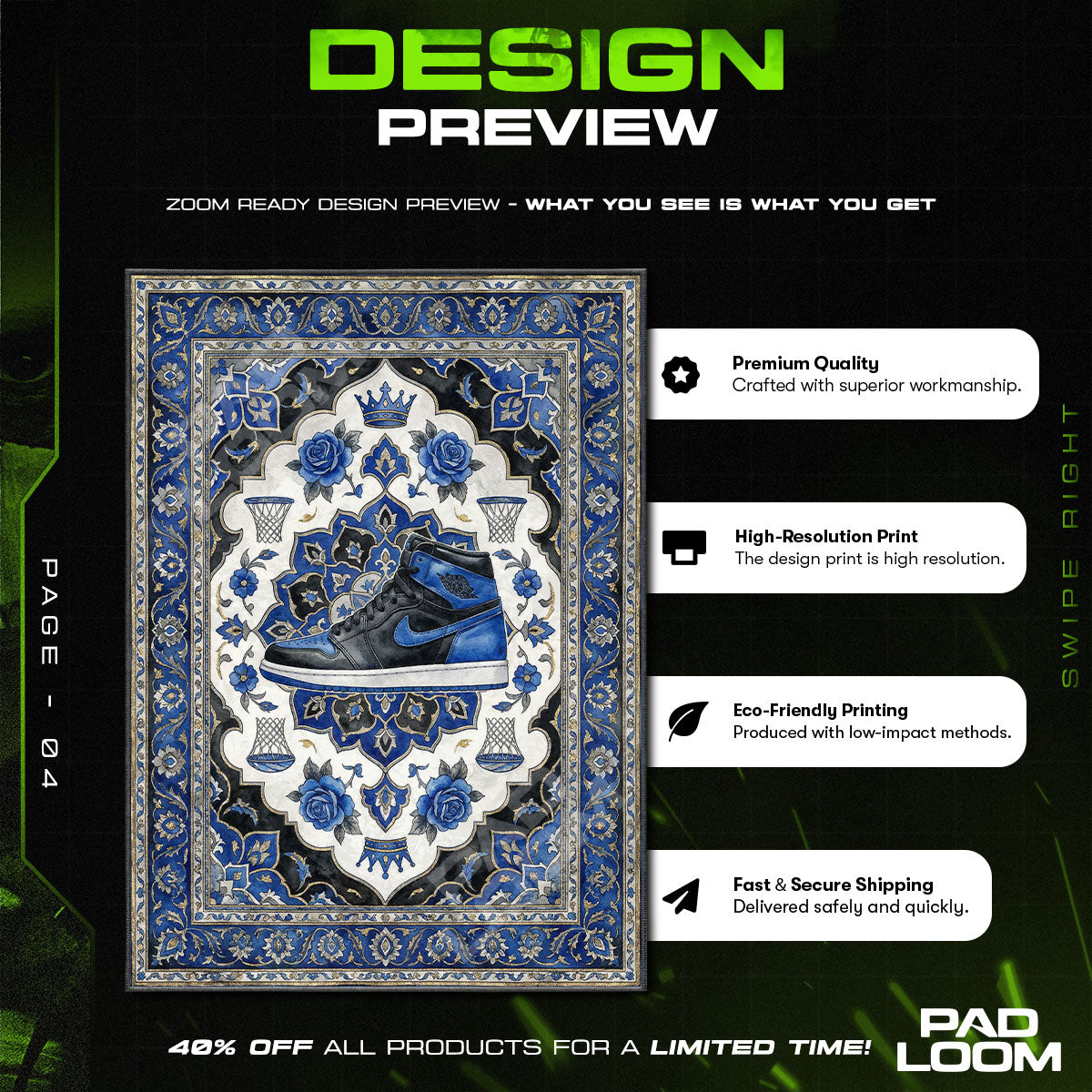 Jordan Royal 1 Rug - Blue Floral Sneaker Floor Mat